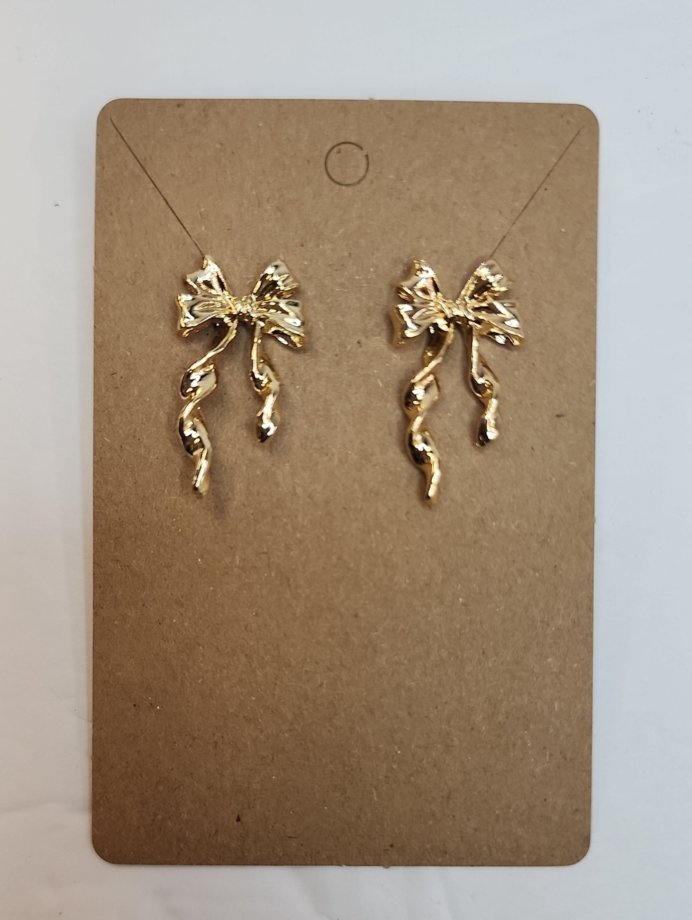 Gold Tone Bow Ribbon Drop Earrings